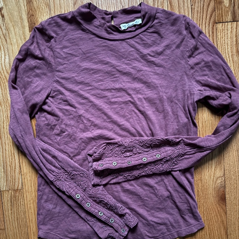 Purple maroon We The Free Free People long sleeve top with detailed wrists